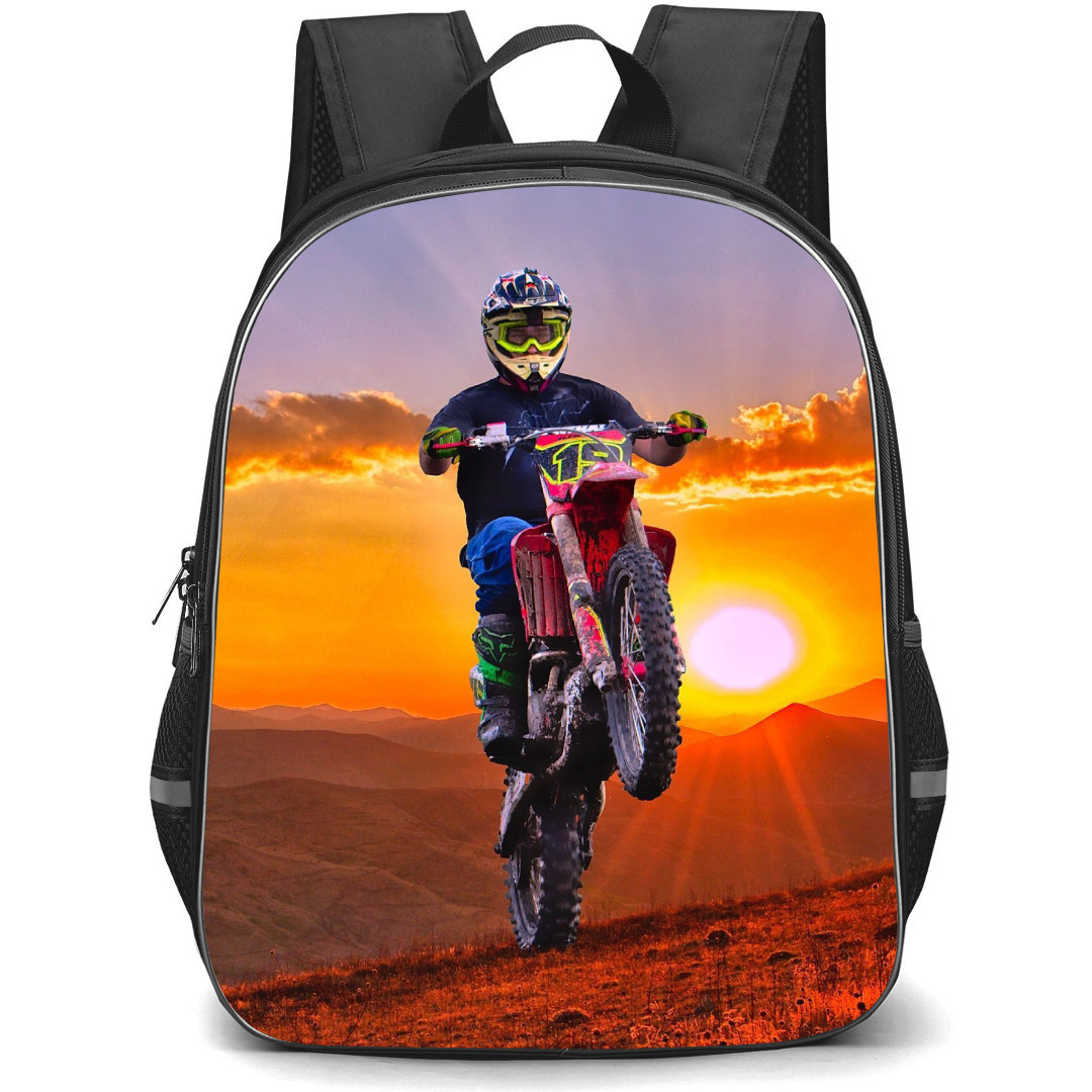 Motocross Backpack StudentPack - Motocross Rider On Orange Sunset Background