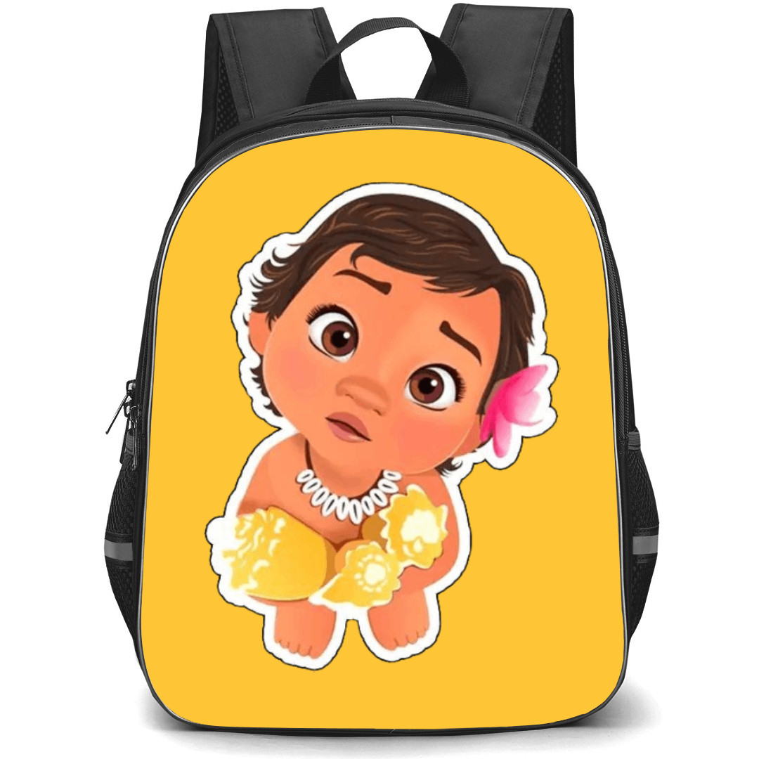 Moana Backpack StudentPack - Little Moana Holding a Flowers Black Border