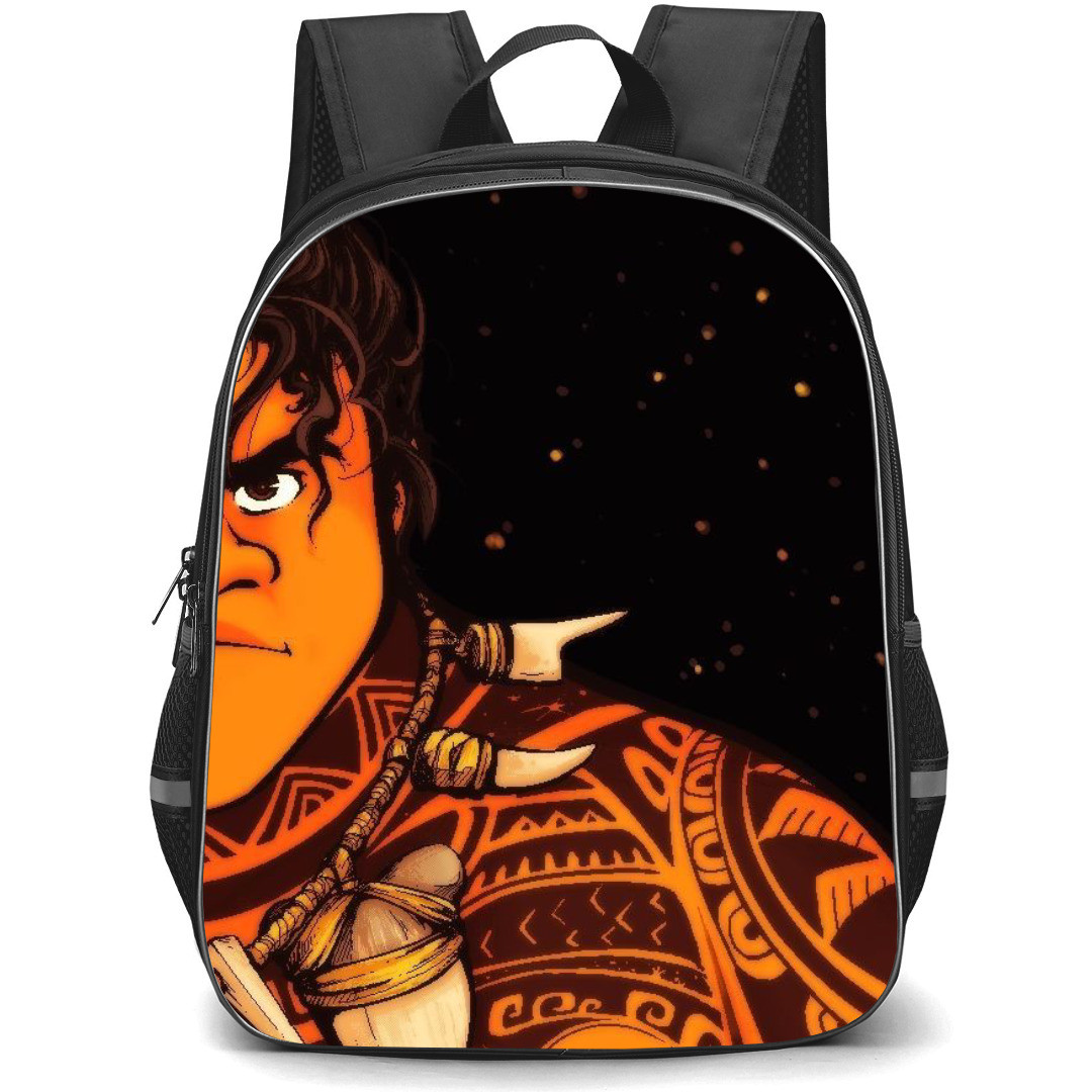 Moana Maui Backpack StudentPack - Maui Half Face Comic Art Black Background