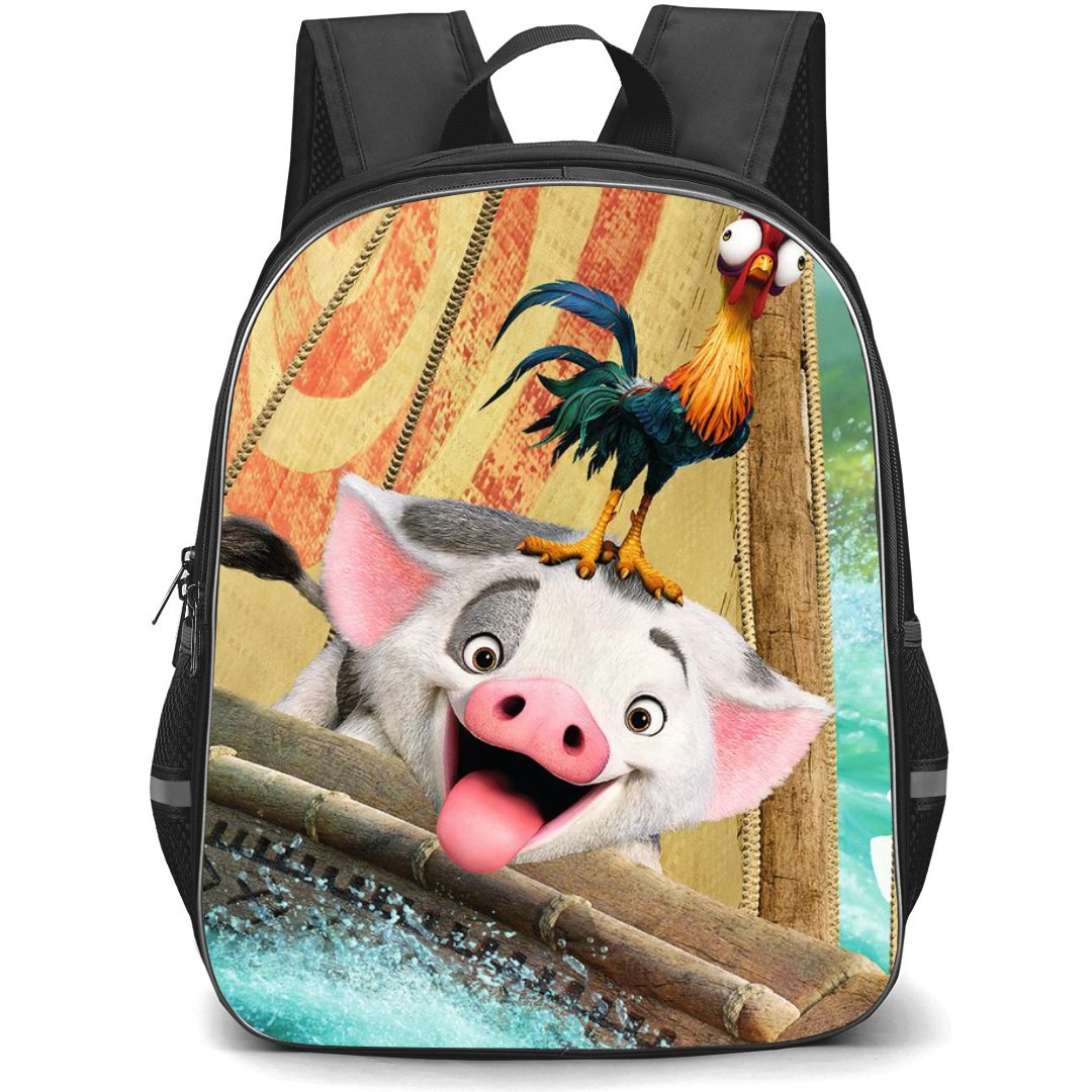 Moana Backpack StudentPack - Pua and Hei Hei on Sailboat 3D Animated Art