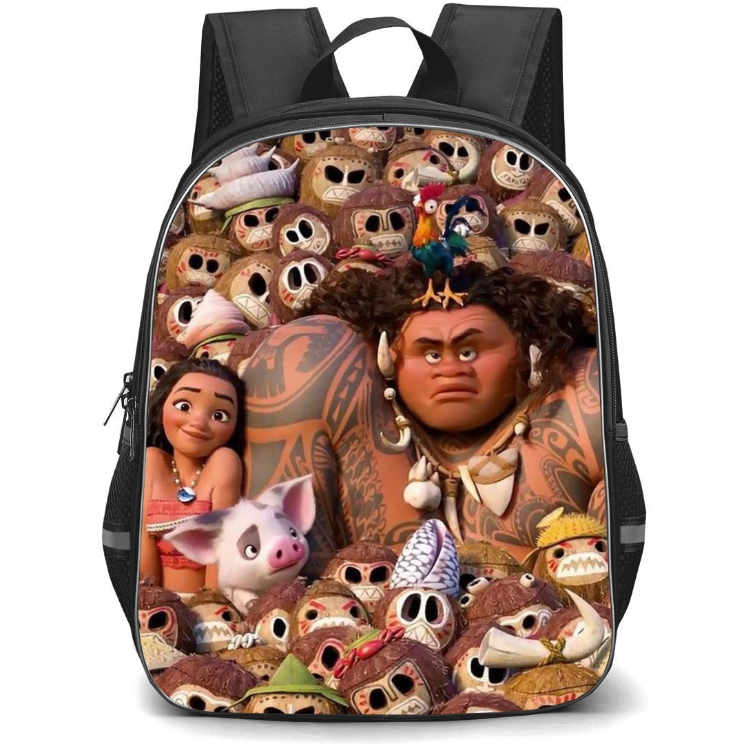 Moana Backpack StudentPack - Moana with Maui Collage Kakamora Background