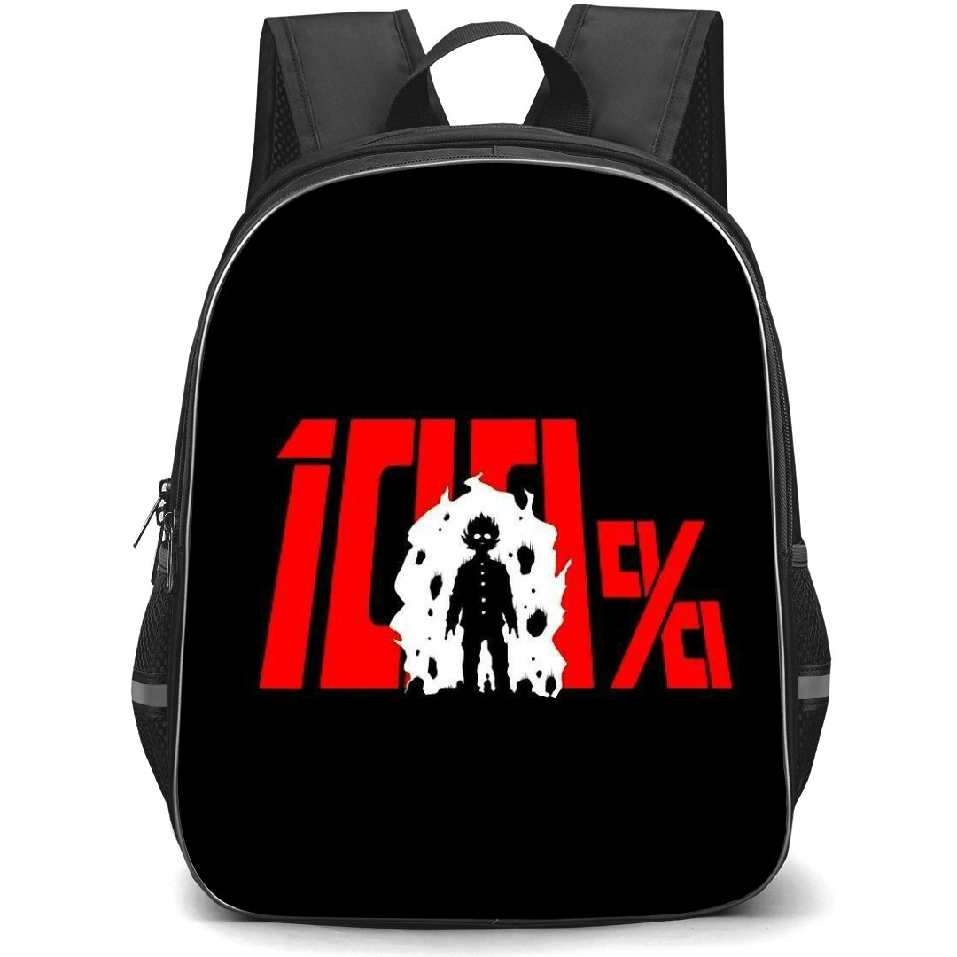 Mob Psycho 100 Backpack StudentPack - Mob Psycho 100 100% Psychic Red Illustration Logo On Black Background