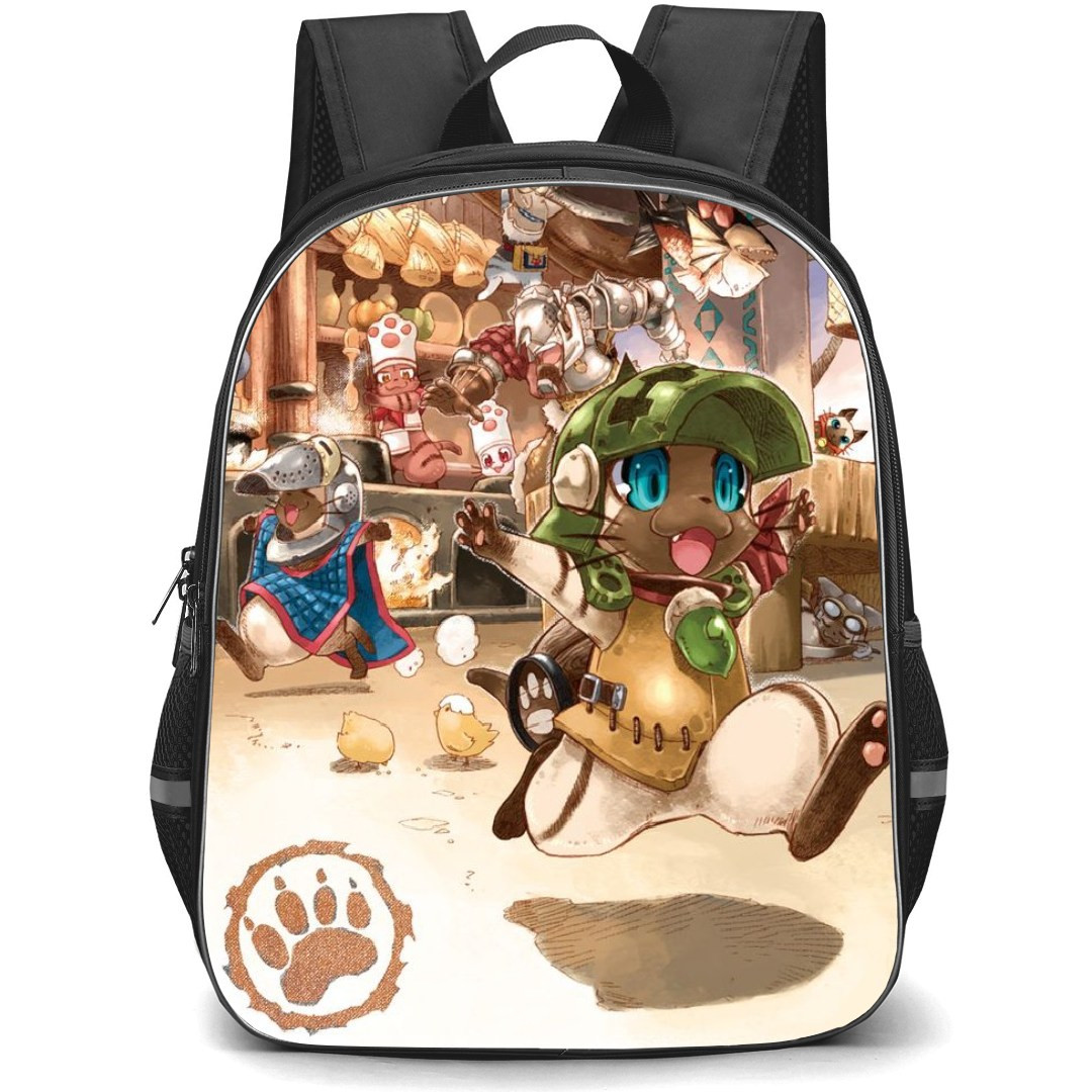 Monster Hunter Felyne Backpack Student Pack - Felyne Running In The Kitchen Paint Illustration