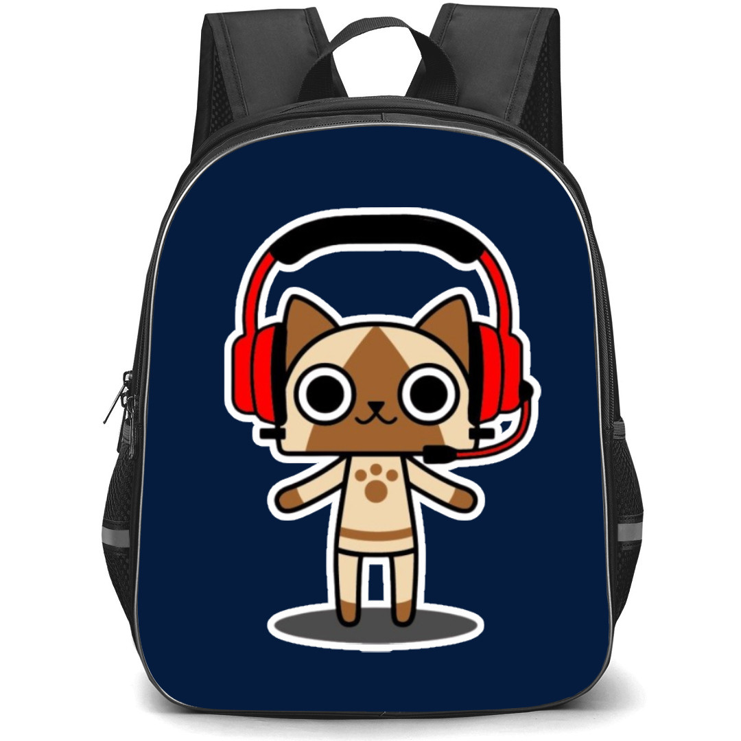 Monster Hunter Felyne Backpack Student Pack - Felyne Wearing Red Headphone Sticker