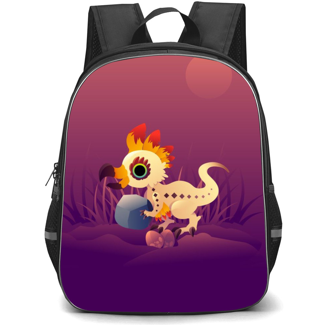 Monster Hunter Kulu-Ya-Ku Backpack Student Pack - Kulu-Ya-Ku Holding Rock Gradient Violet Background