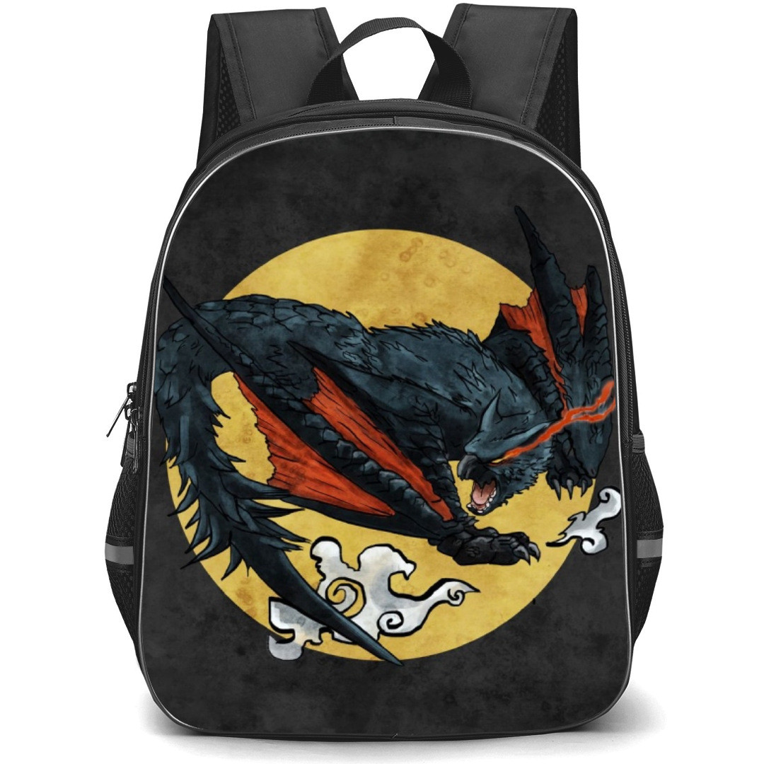 Monster Hunter Nargacuga Backpack Student Pack - Nargacuga Yellow Circle Background Cartoon