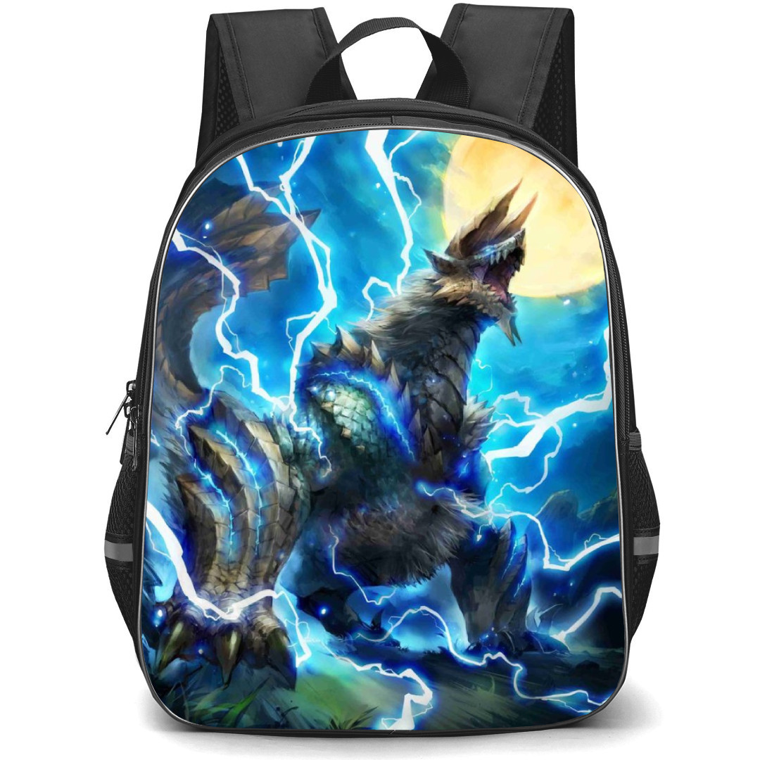 Monster Hunter Zinogre Backpack Student Pack - Zinogre Electric Waves Moon Background