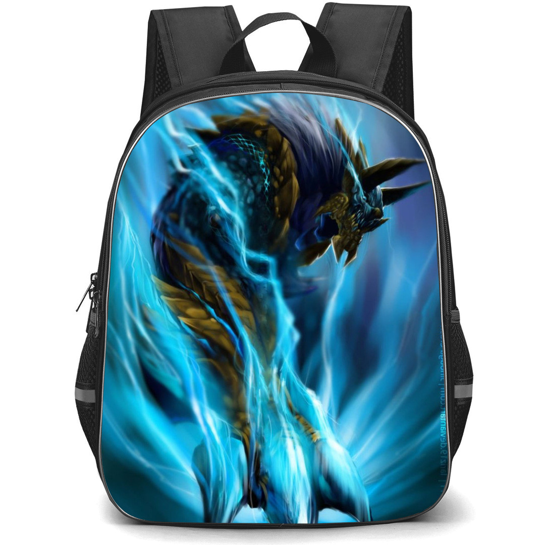Monster Hunter Zinogre Backpack Student Pack - Zinogre Roaring Blue Flames 3D Illustration