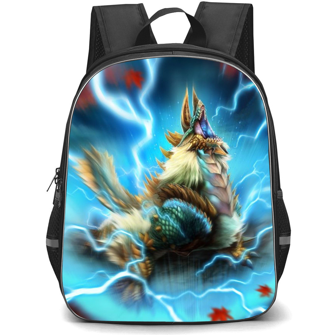 Monster Hunter Zinogre Backpack Student Pack - Zinogre Roaring Electric Waves Background