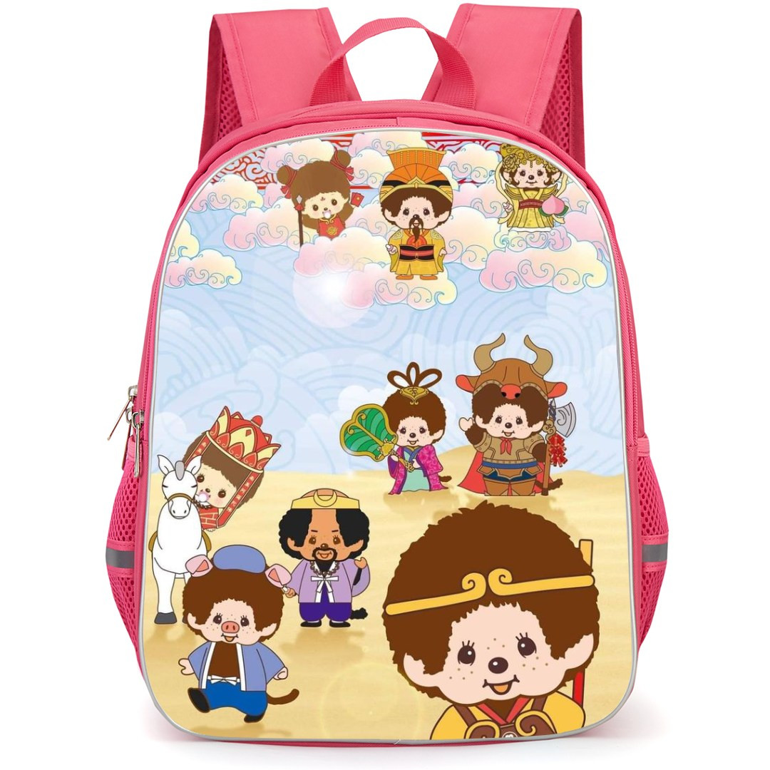 Monchhichi Backpack StudentPack - Monchhichi Dolls Celebrate the Festival with Cloud Pattern Background