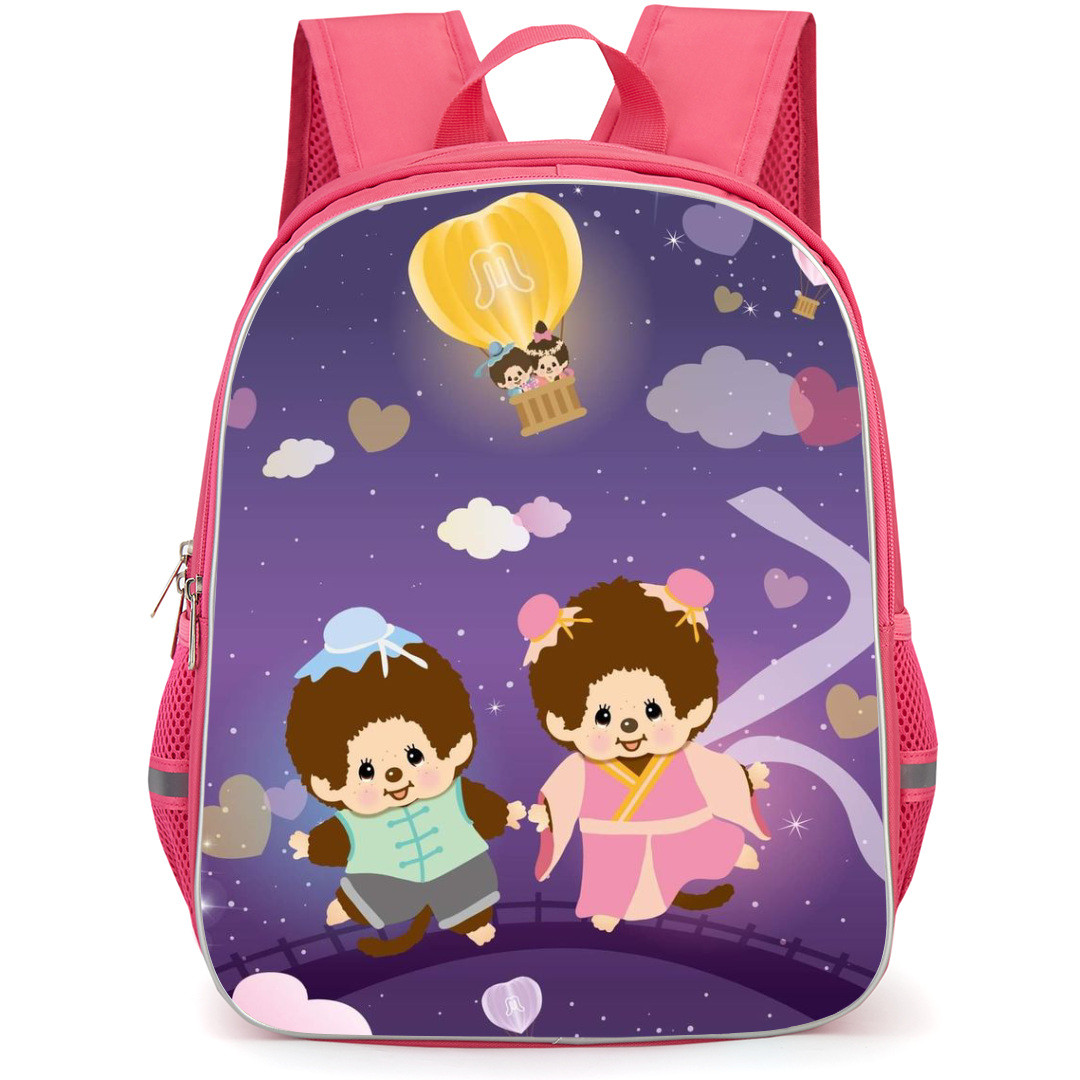 Monchhichi Backpack StudentPack - Monchhichi Couple Dolls Enjoy on Sky Ride with Purple Background
