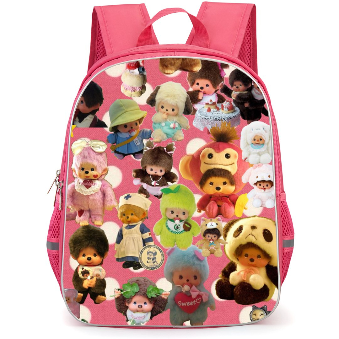 Monchhichi Backpack StudentPack - Monchhichi Cute Dolls Stickers Art with Pink Background