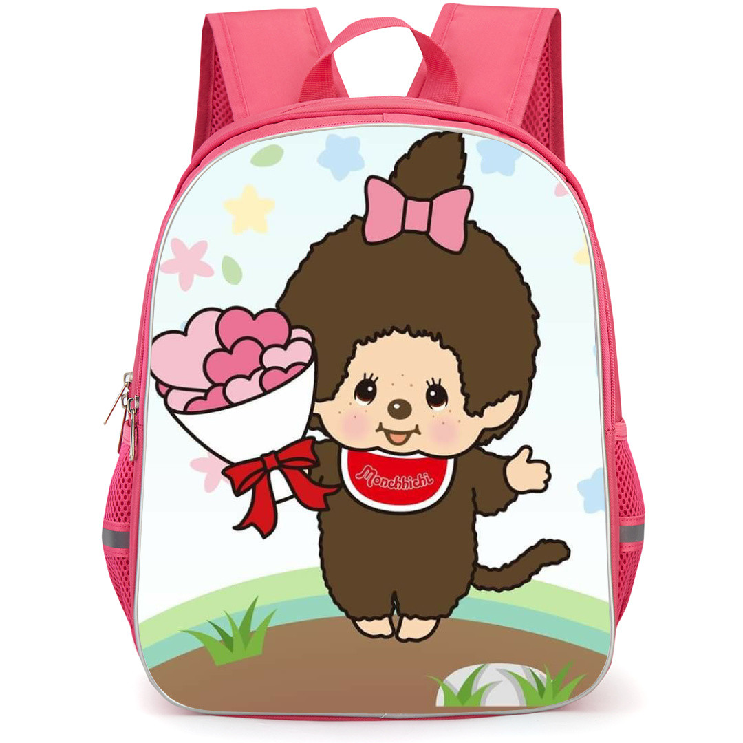 Monchhichi Backpack StudentPack - Monchhichi Such a Cute Doll Carry Flower Bouquet with Multi Background