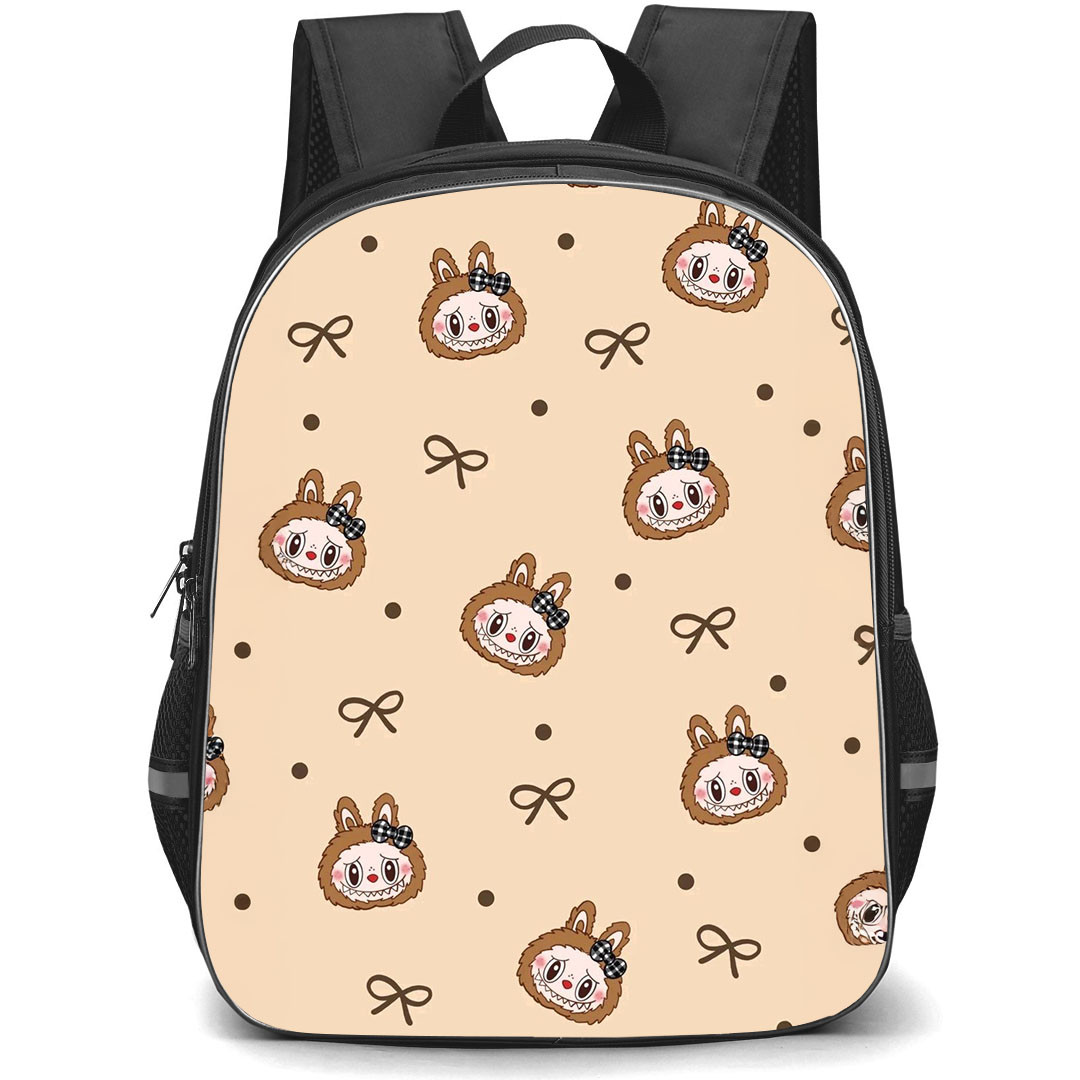 The Monsters Labubu Pop Mart Backpack StudentPack - The Monsters Labubu Avatar Pattern Art On Beige Background