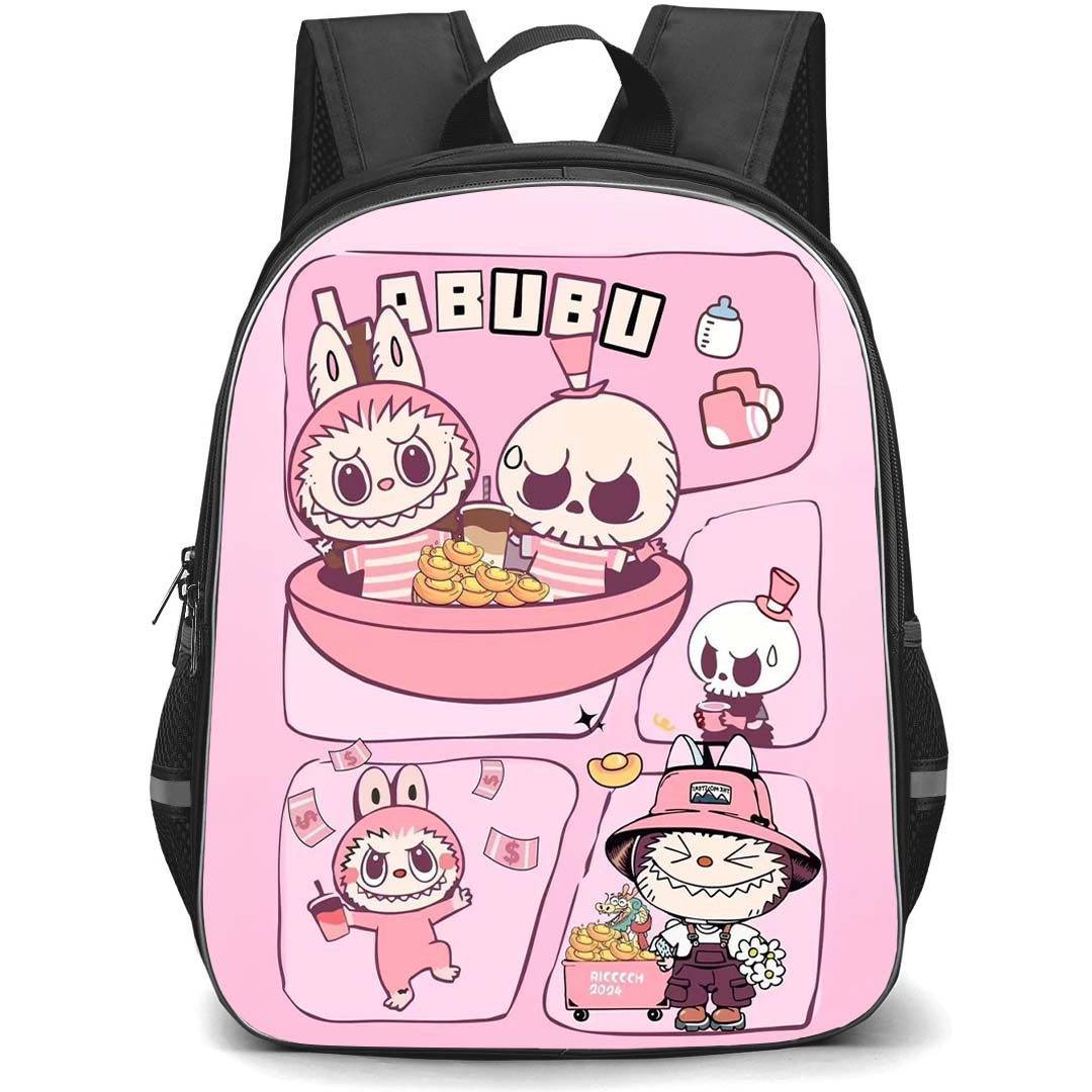 The Monsters Labubu Pop Mart Backpack StudentPack - The Monsters Labubu Character Illustration Art On Pink Background