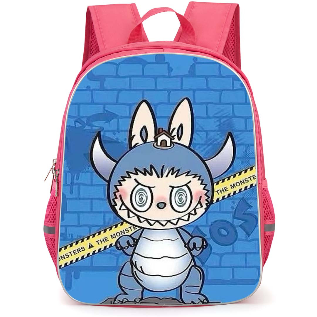The Monsters Labubu Pop Mart Backpack StudentPack - The Monsters Labubu Dinosaur Standing On Blue Wall Background