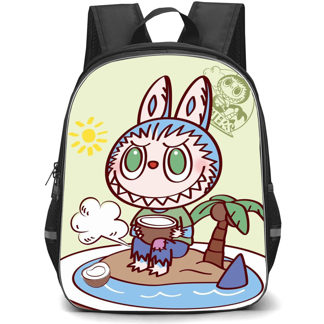 The Monsters Labubu Pop Mart Backpack StudentPack - Drinking Coconut on an Island