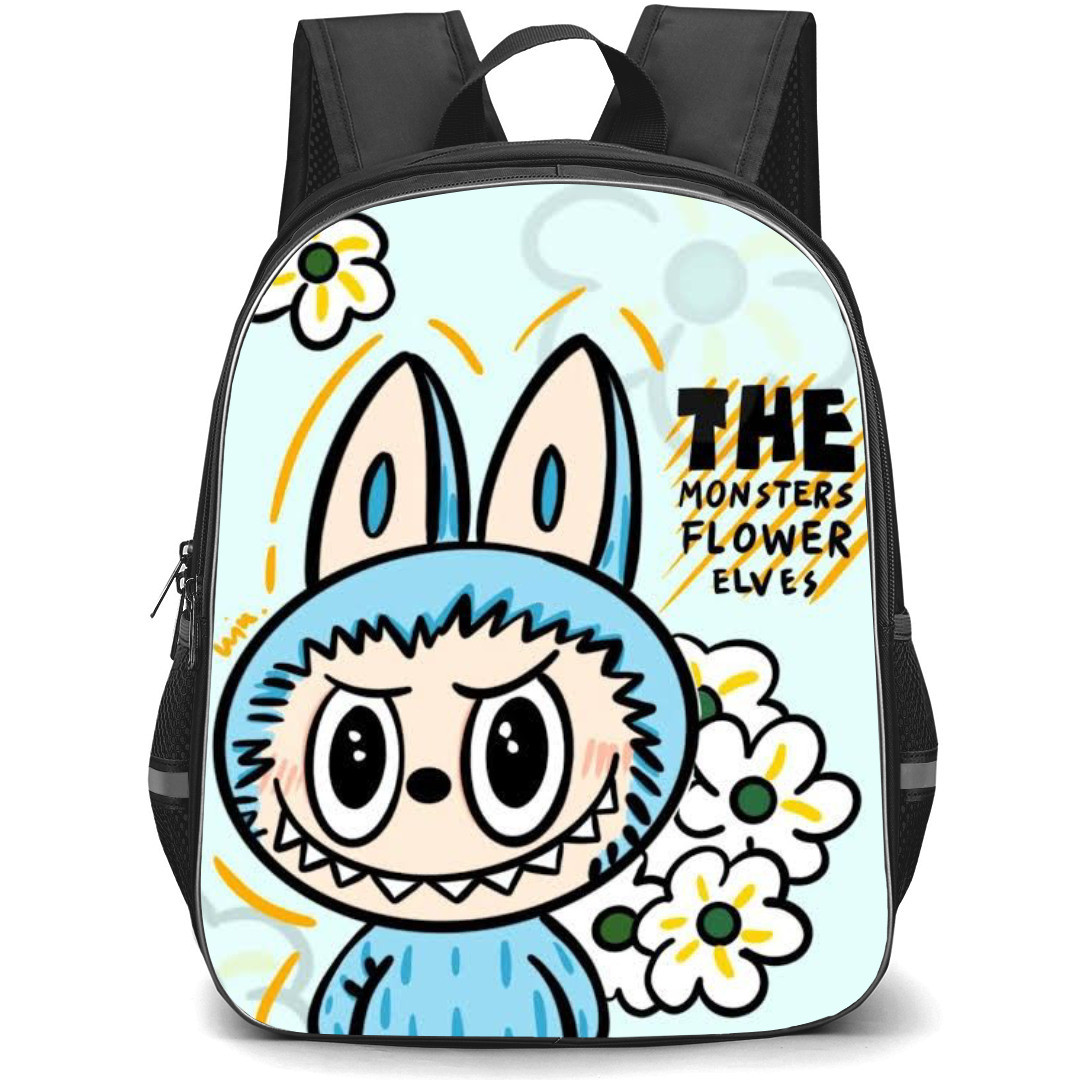 The Monsters Labubu Pop Mart Backpack StudentPack - Flower Elves Blue Background