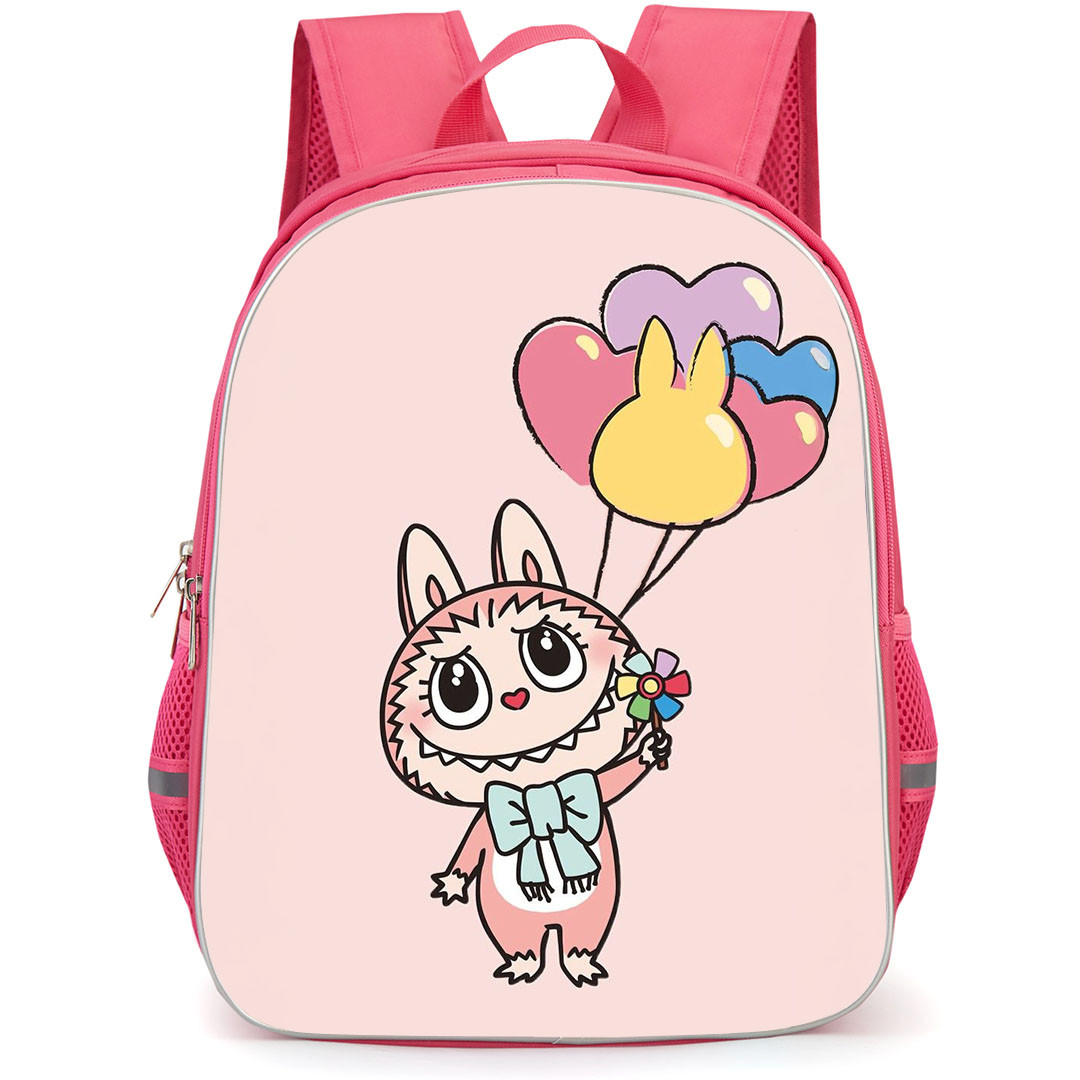 The Monsters Labubu Pop Mart Backpack StudentPack - The Monsters Labubu Holding Balloon Drawing On Pink Background