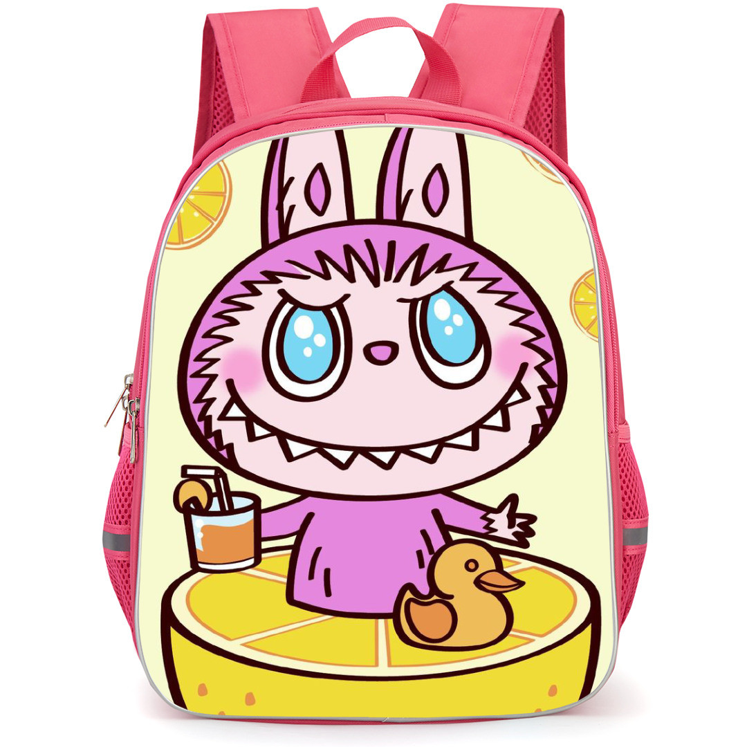 The Monsters Labubu Pop Mart Backpack StudentPack - Labubu Fruits Drinking Lemonade