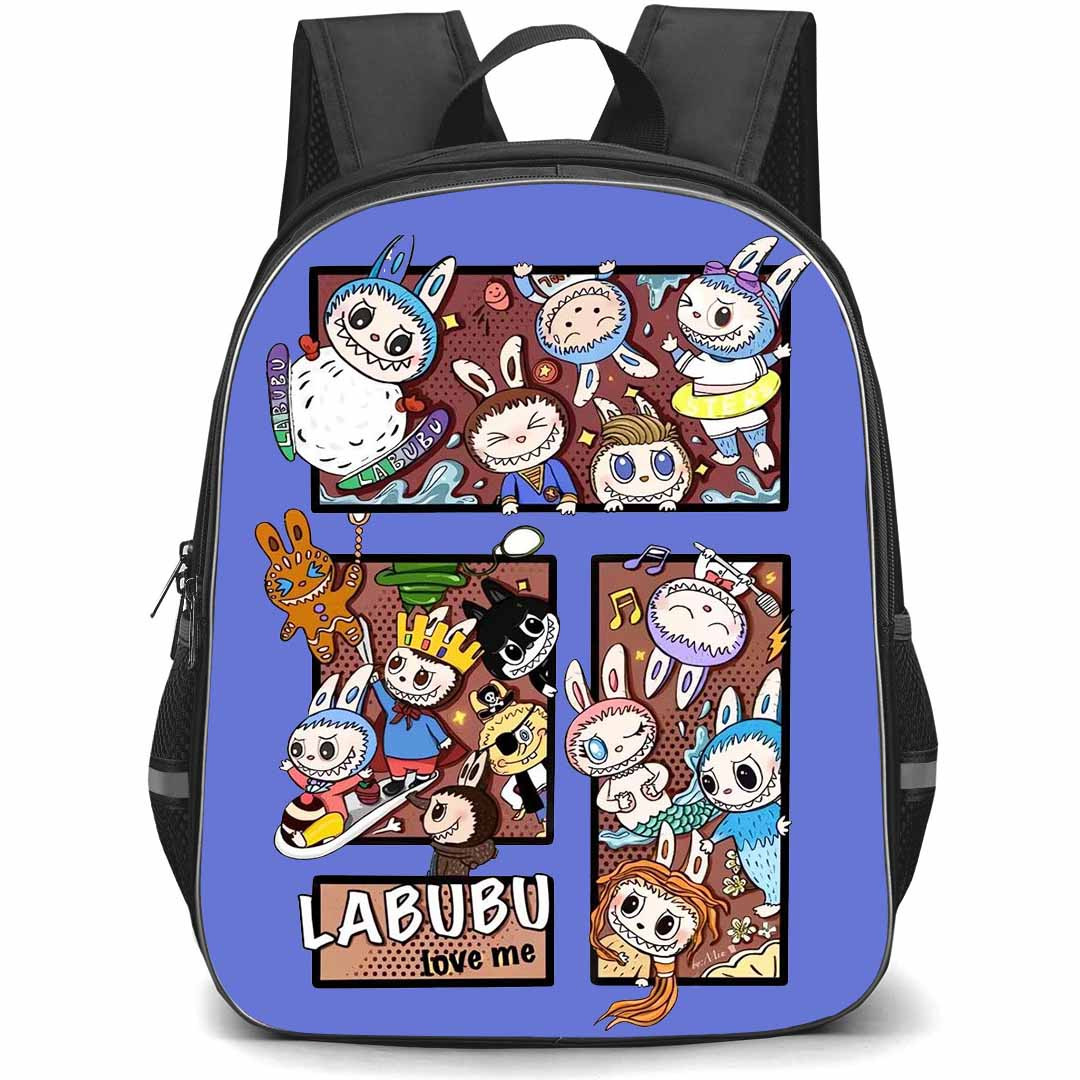 The Monsters Labubu Pop Mart Backpack StudentPack - The Monsters Labubu Love Me Stickers On Purple Background