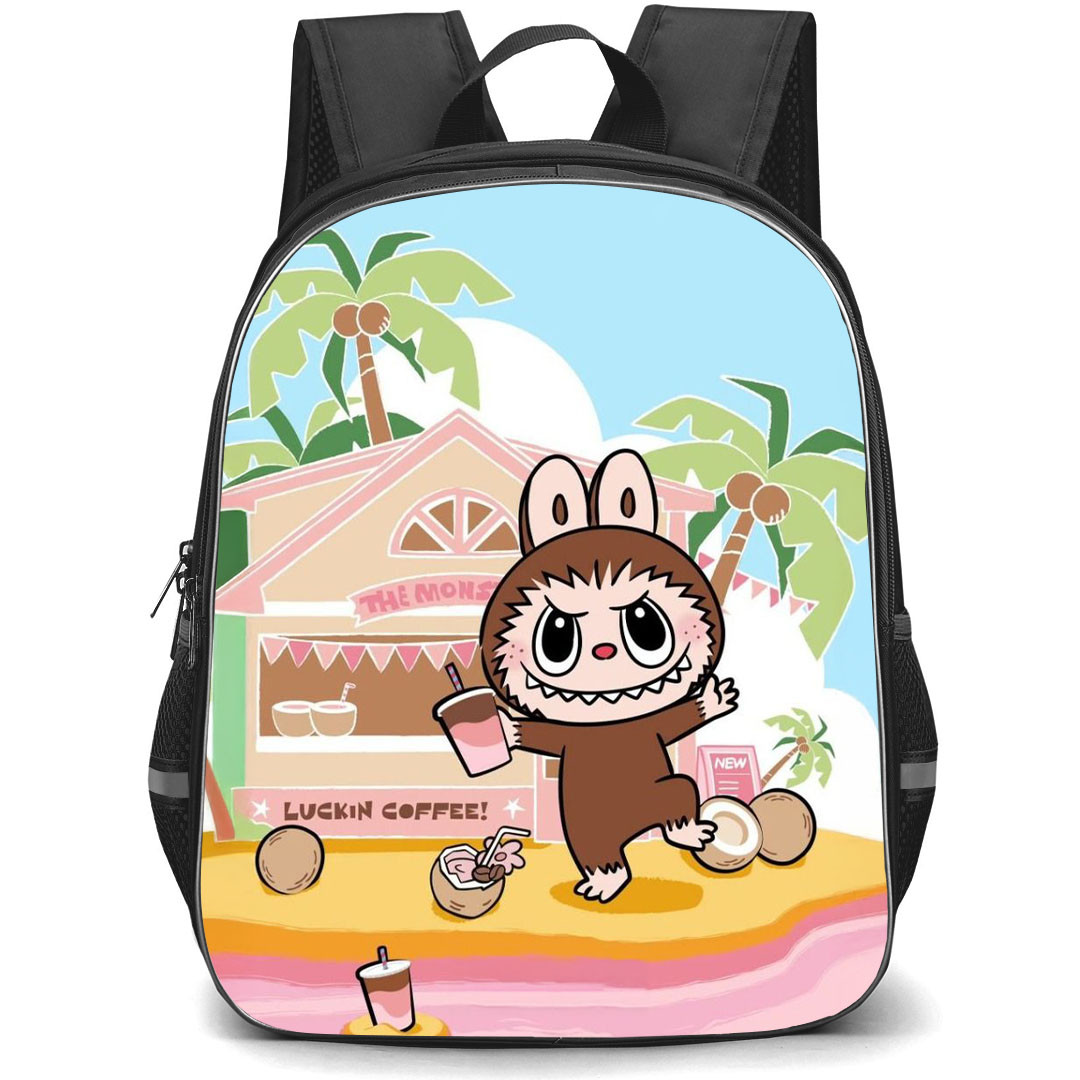 The Monsters Labubu Pop Mart Backpack StudentPack - The Monsters Labubu Luckin Coffee Cartoon Art Poster