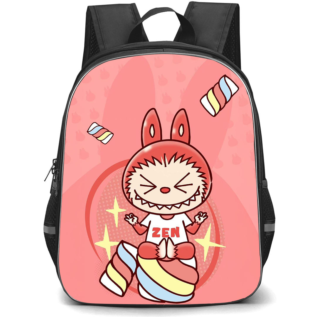 The Monsters Labubu Pop Mart Backpack StudentPack - The Monsters Labubu Marshmallow Cartoon Art On Pink Background