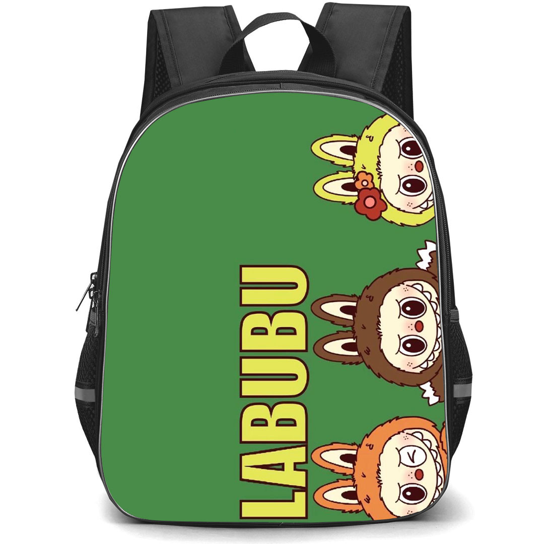 The Monsters Labubu Pop Mart Backpack StudentPack - The Monsters Labubu Peeking On Green Background