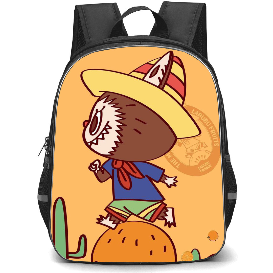 The Monsters Labubu Pop Mart Backpack StudentPack - Riding on an Orange Fruit