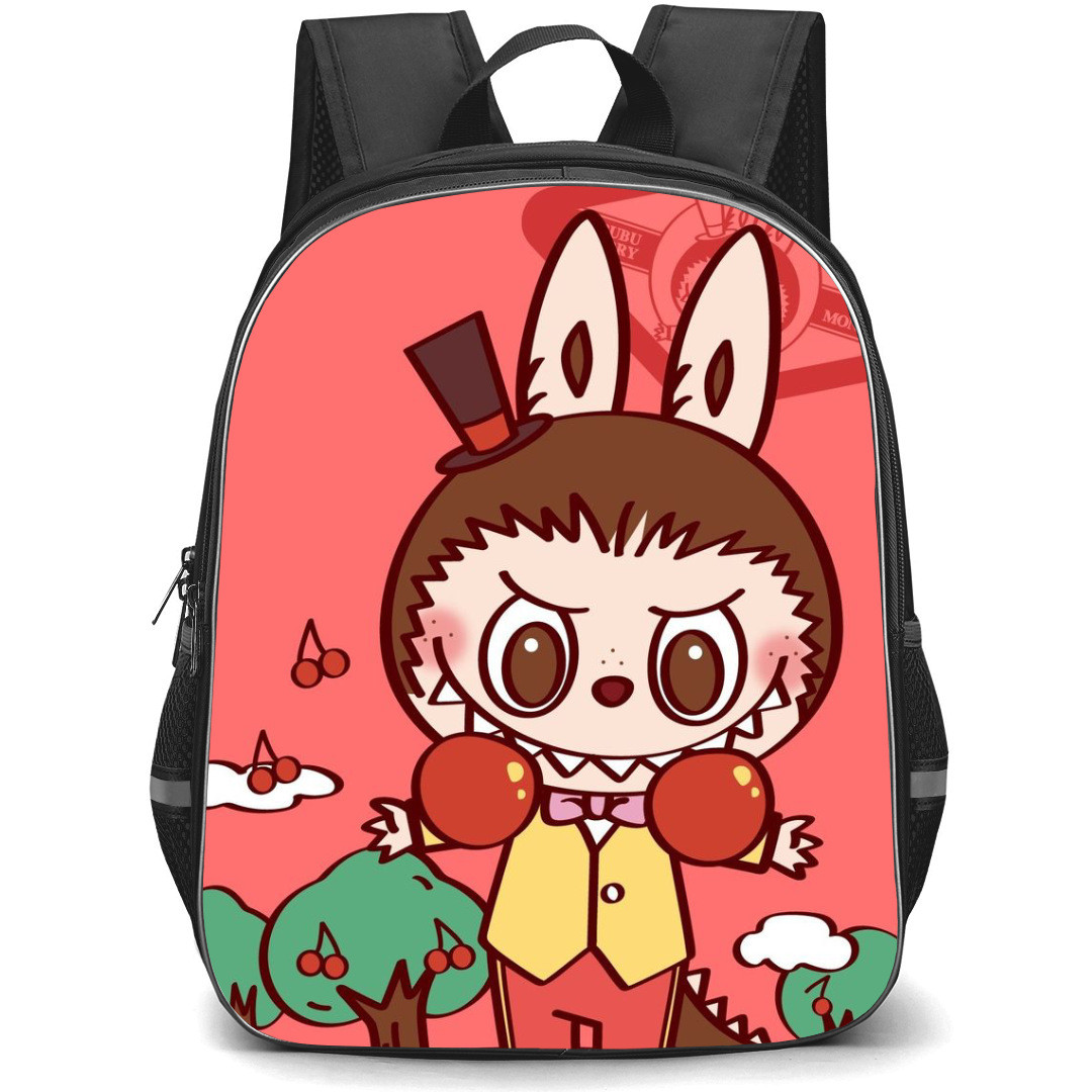 The Monsters Labubu Pop Mart Backpack StudentPack - Smack Watermelon Red Background