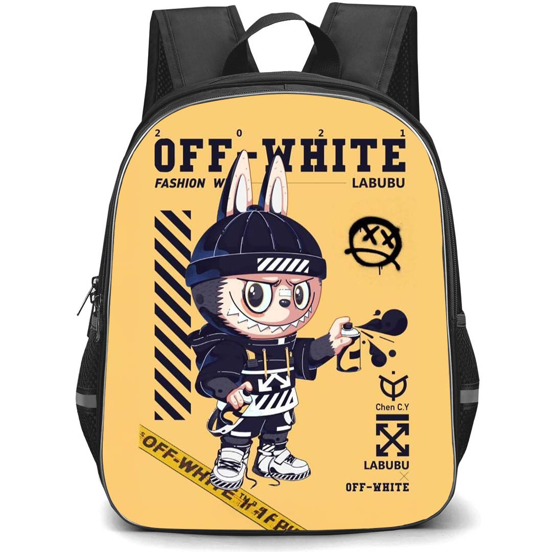 The Monsters Labubu Pop Mart Backpack StudentPack - The Monsters Labubu Standing On Yellow Background Off White Poster