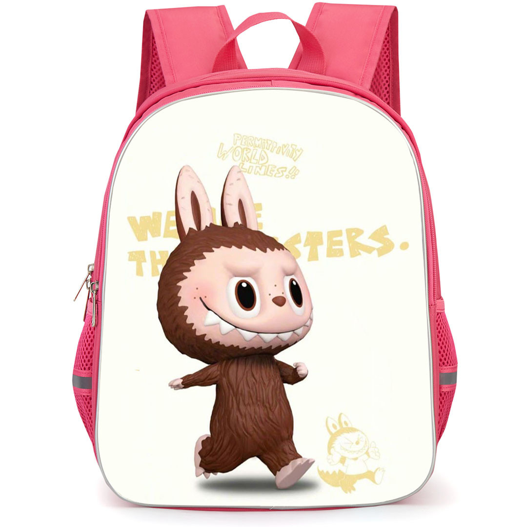 The Monsters Labubu Pop Mart Backpack StudentPack - The Monsters Labubu Walking On Beige Background