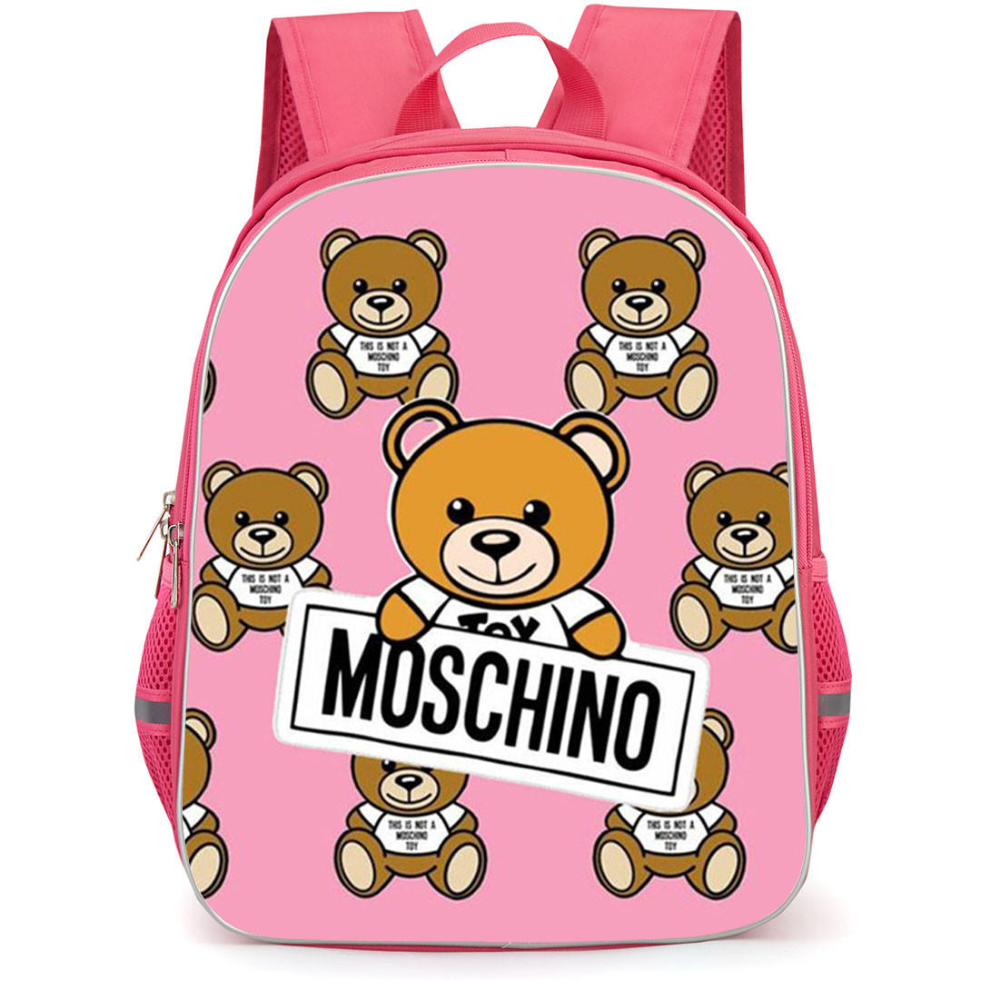 Moschino Backpack School Bag StudentPack - Moschino Bear Pattern Art On Pink Background