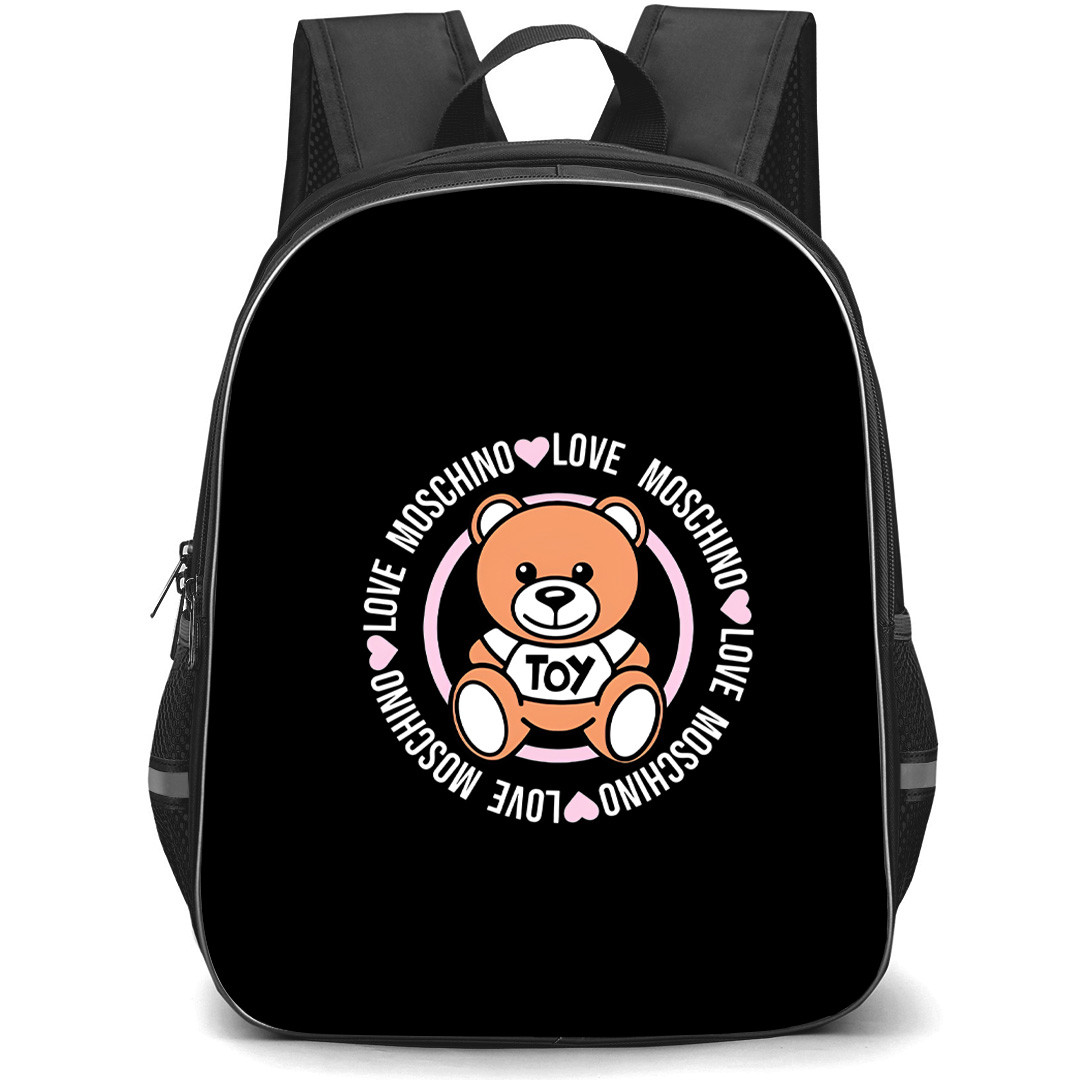 Moschino Backpack School Bag StudentPack - Moschino Love Teddy Bear Pink Heart Circle Sticker