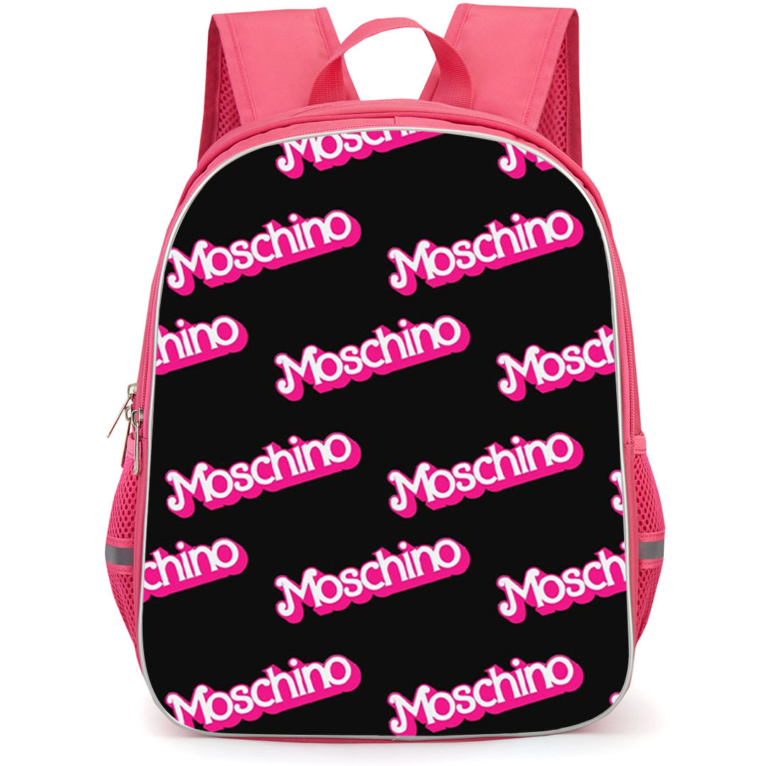 Moschino Backpack School Bag StudentPack - Moschino Retro Barbie Pink Pattern Art On Black Background
