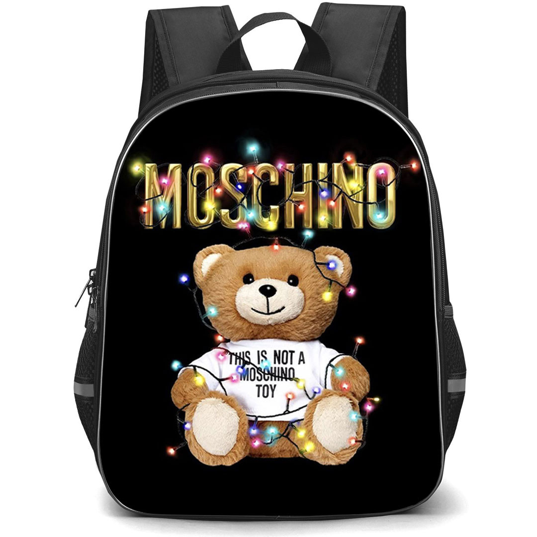 Moschino Backpack School Bag StudentPack - Moschino Toy Bear Colorful Christmas Fairy Lights Poster