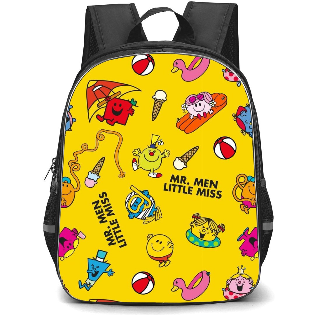 Mr Men Little Miss Backpack StudentPack - Mr Men Little Miss Characters Cartoon Art On Yellow Background