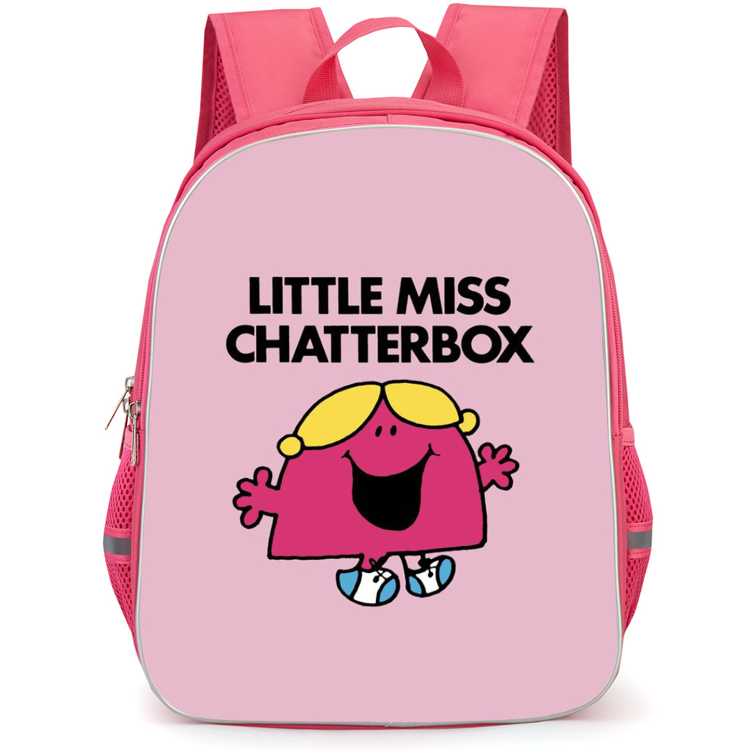 Mr Men Little Miss Chatterbox Backpack StudentPack - Mr Men Little Miss Chatterbox Illustration Art On Pink Background