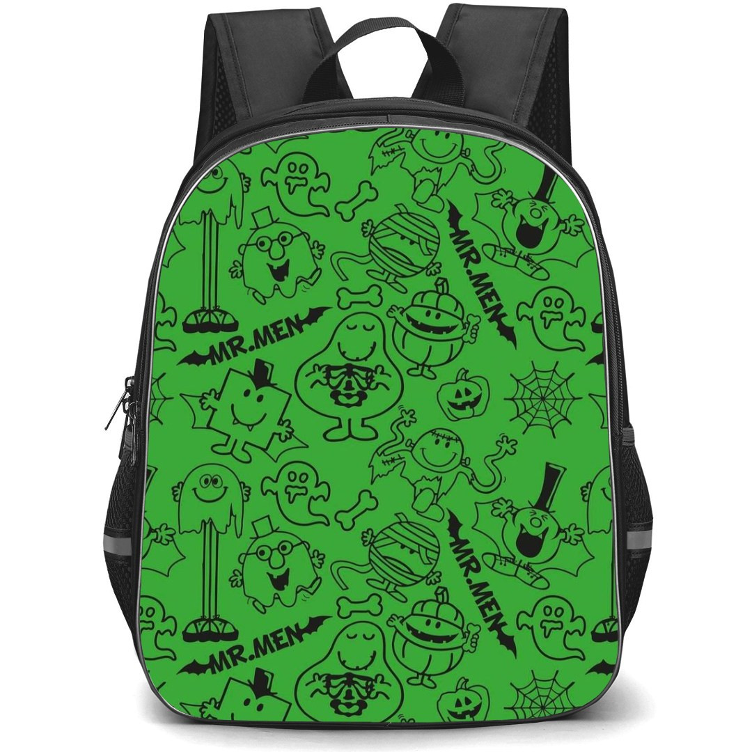 Mr Men Little Miss Backpack StudentPack - Mr Men Little Miss Pattern Art On Green Background