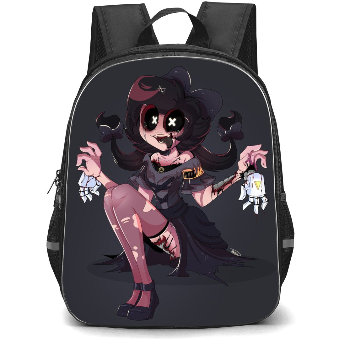 Murder Drones CYN Backpack StudentPack - CYN Sitting Anime Art On Dark Background