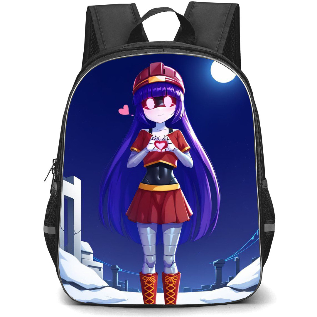 Murder Drones Doll Backpack StudentPack - Doll Showing Heart Sign On Night Sky Moon Background Illustration Art