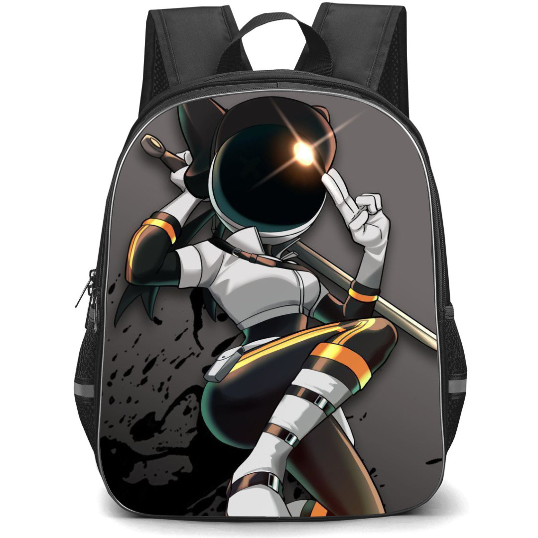 Murder Drones Tessa Elliot Backpack StudentPack - Tessa Elliot Is In A Boldly Posing with A Sword And Sleek Outfit