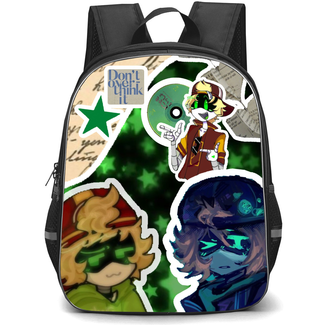 Murder Drones Thad Backpack StudentPack - Thad Stickers On Green Star Background