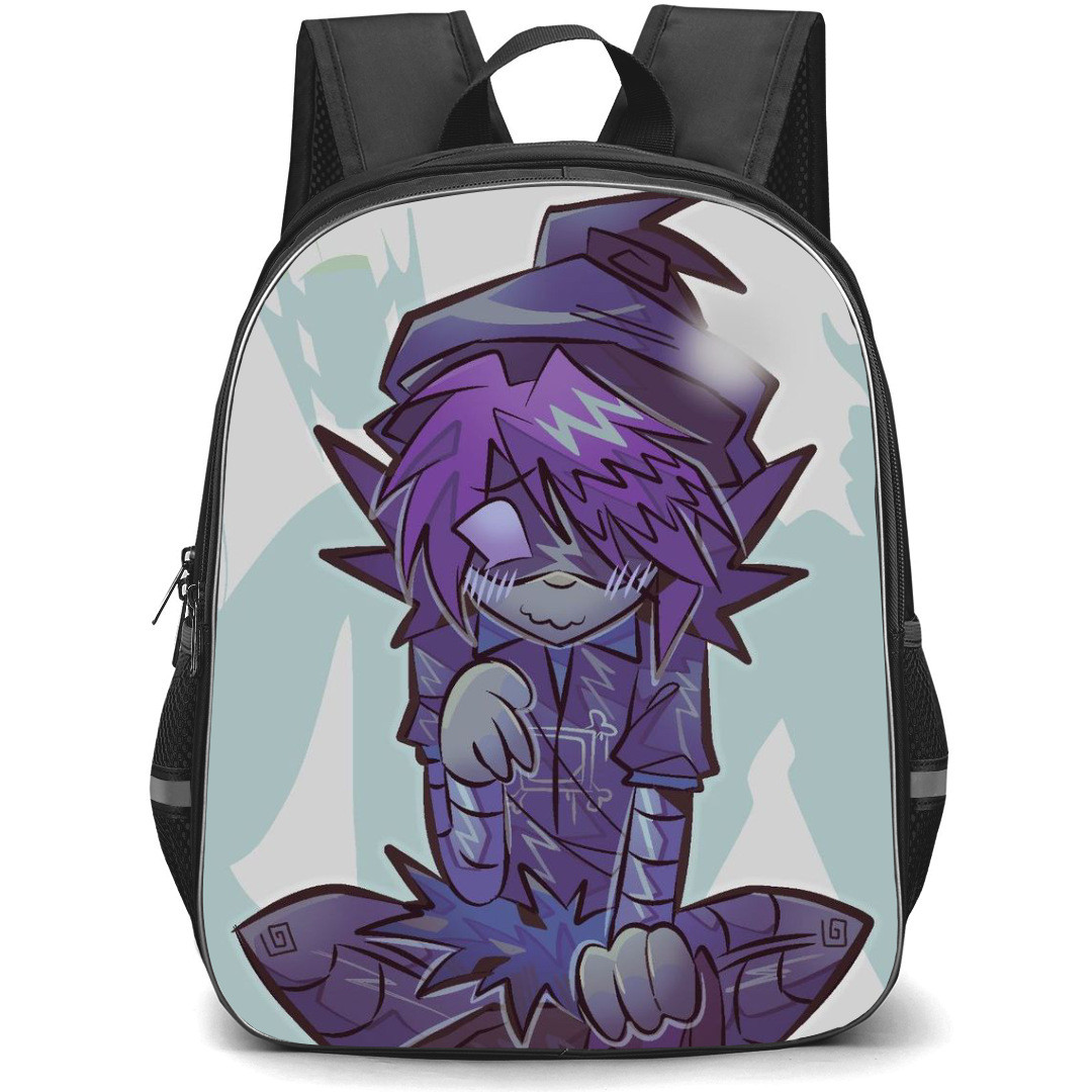Murder Drones Uzi Backpack StudentPack - Uzi Purple Anime Art Sticker On Gray Background