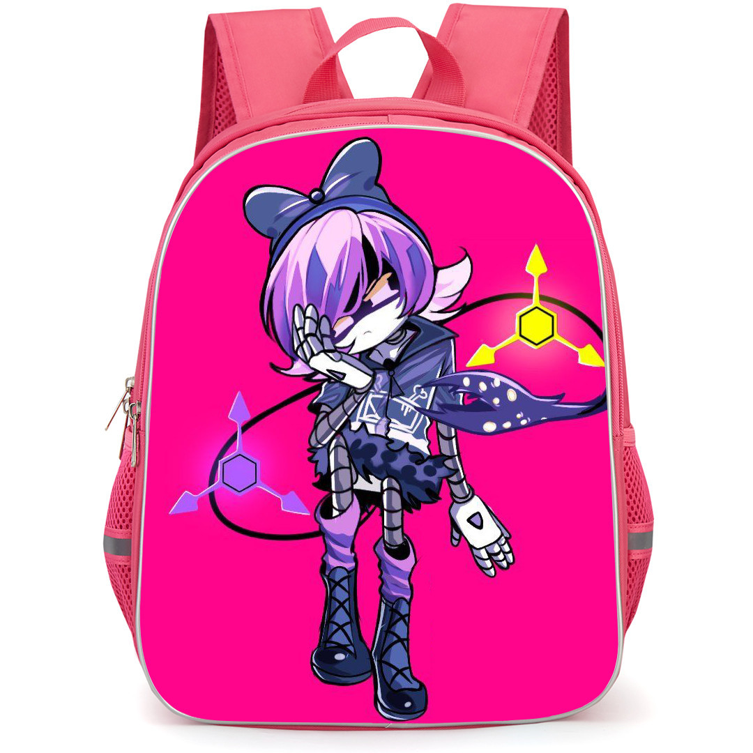 Murder Drones Uzi Backpack StudentPack - Uzi Standing Anime Art On Pink Background