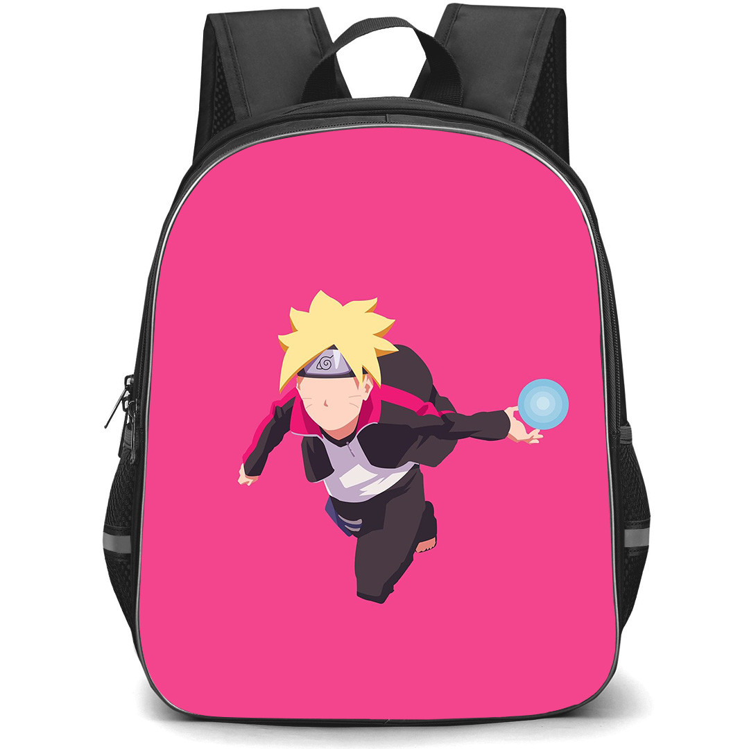 Naruto Boruto Uzumaki Backpack StudentPack - Uzumaki Boruto Attack Mode Minimalist On Pink Background
