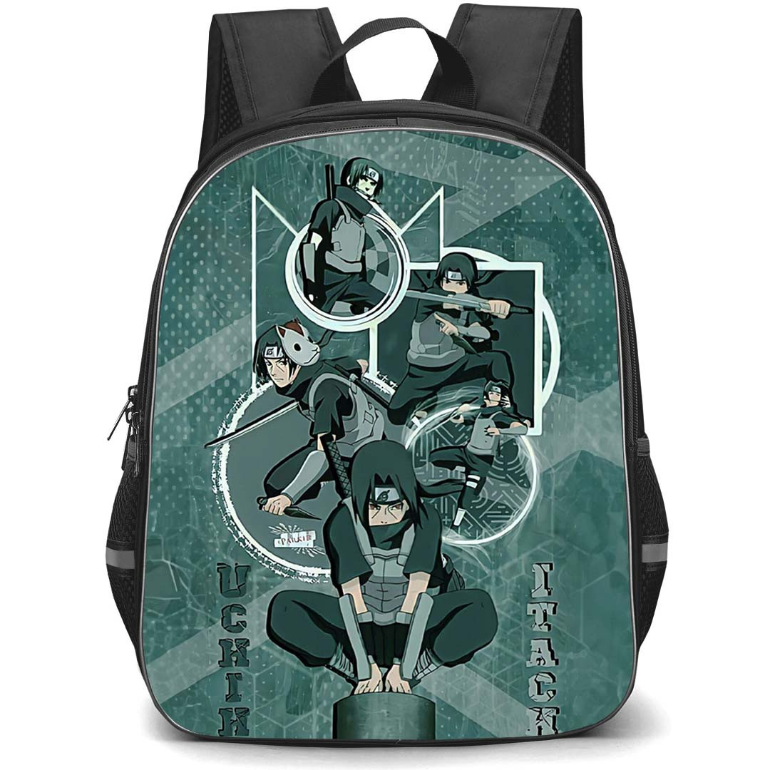 Naruto Itachi Uchiha Backpack StudentPack - Itachi Uchiha Collage On Green Background