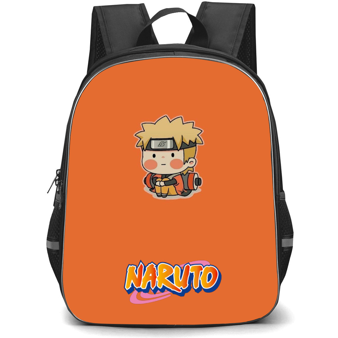 Naruto Uzumaki Backpack StudentPack - Naruto Uzumaki Sitting Chibi Style On Orange Background