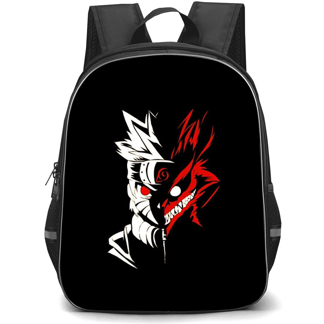 Naruto Uzumaki Backpack StudentPack - Naruto Uzumaki Kurama Half On Black Background