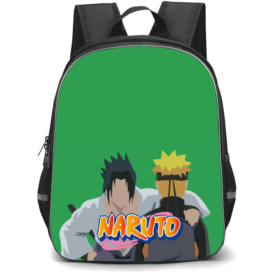 Naruto Backpack StudentPack - Naruto Uzumaki Sasuke Uchiha Minimalist On Green Background